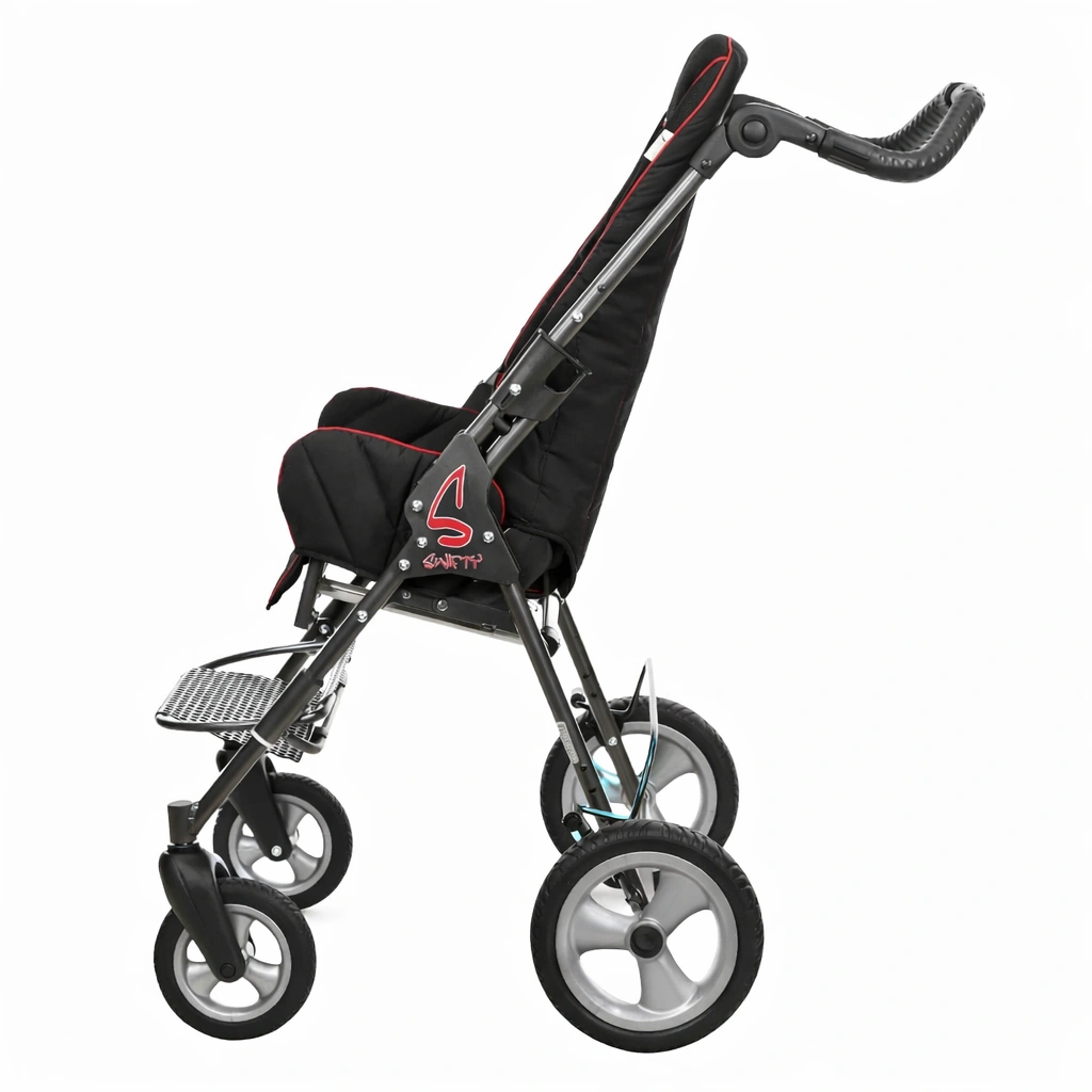 Carucior medical pediatric Swifty 1 vedere laterala cu suport complet pentru pozitionare