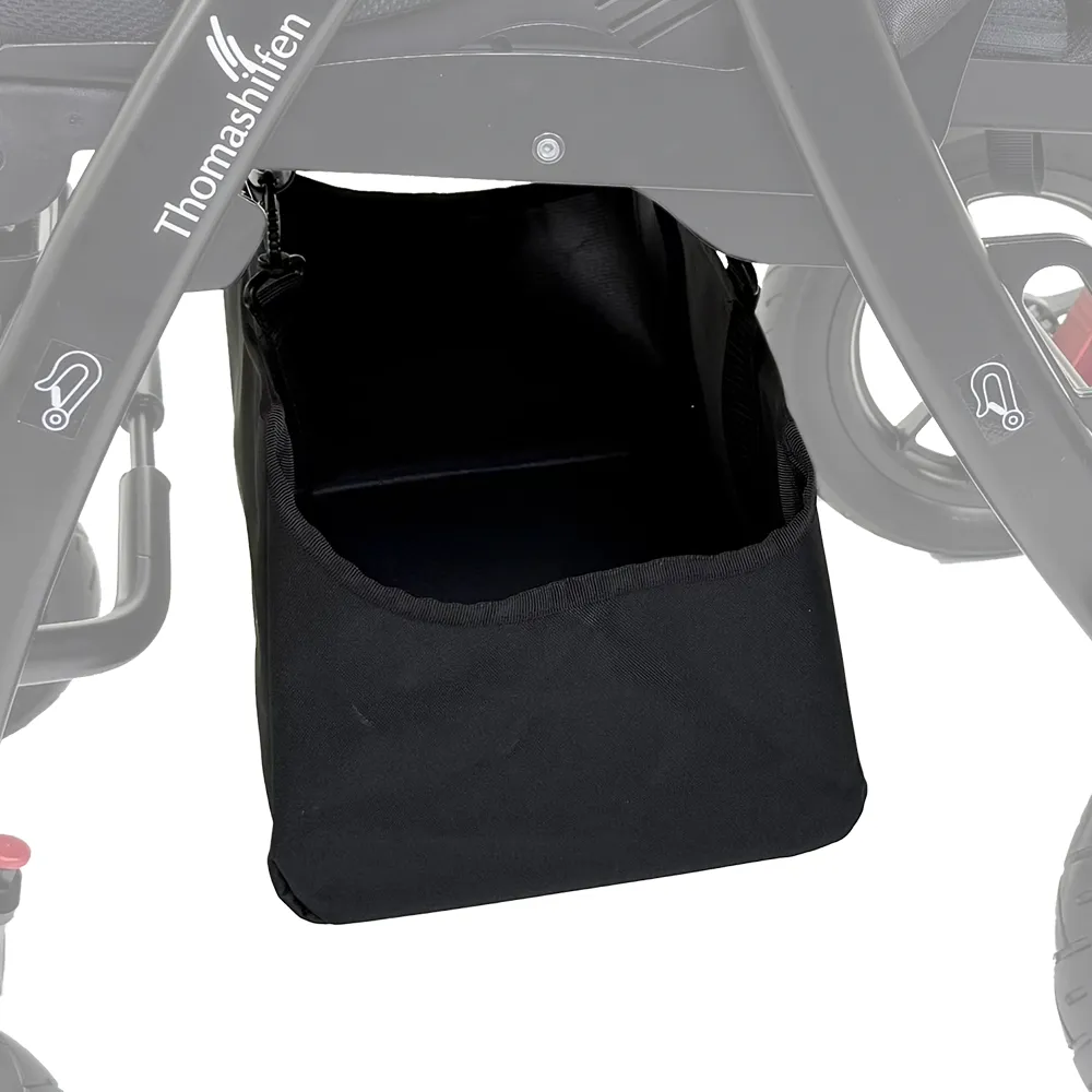 Cos de depozitare montat sub sezutul caruciorului reha Swifty 3