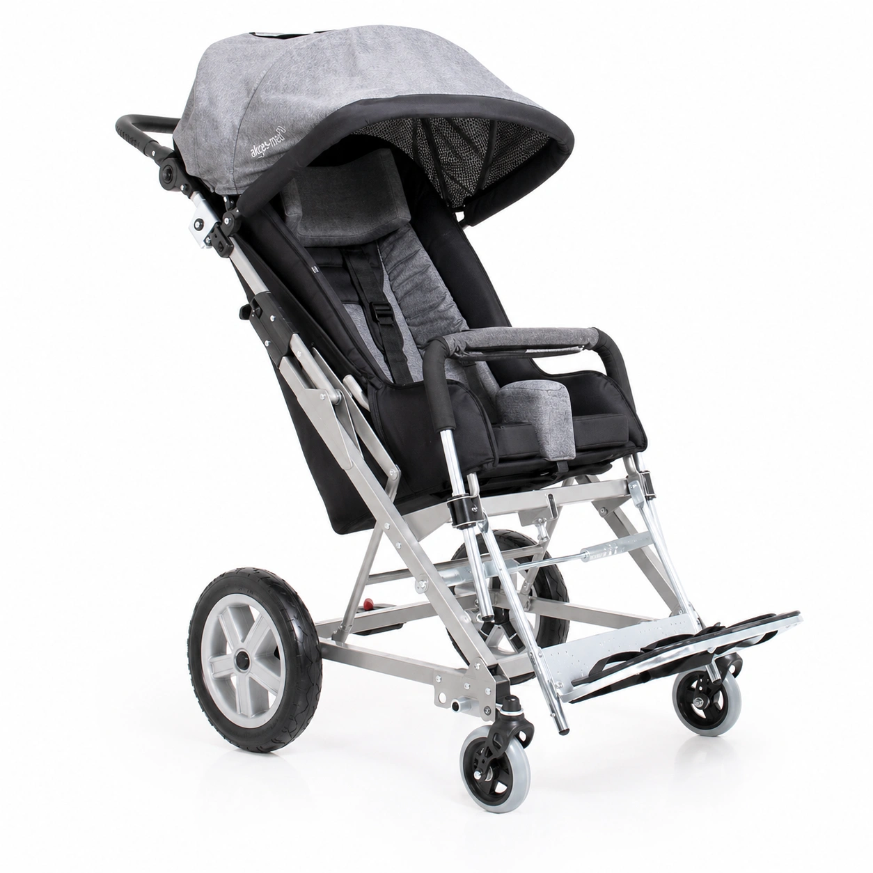 Carucior pentru copii cu dizabilitati Akces-Med Nova Tech Assist echipat cu copertina, abductor, bara frontala si suport cap