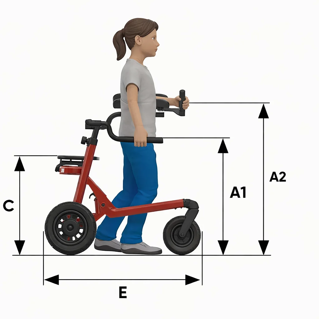 Schema dimensiuni laterale cadru de mers Malte Indoor