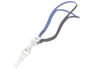Kit mască AirFit P10 AirMini conținând masca cu pernițe nazale, tubul flexibil și sistemul de umidificare HumidX, special conceput pentru aparatul de călătorie ResMed.